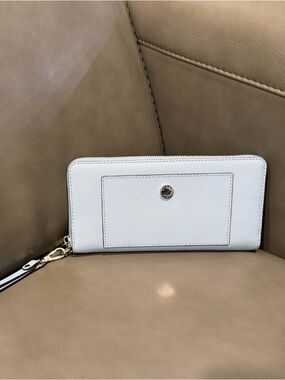 Michael Kors Blue Zip-Around Wristlet Wallet with Silver Accent